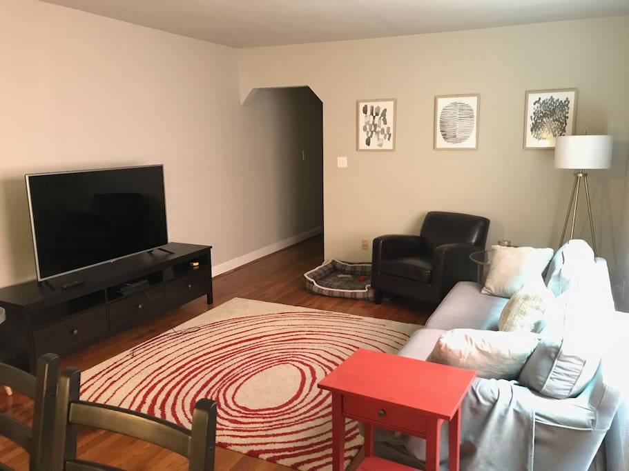 Living room, looking out of apartment