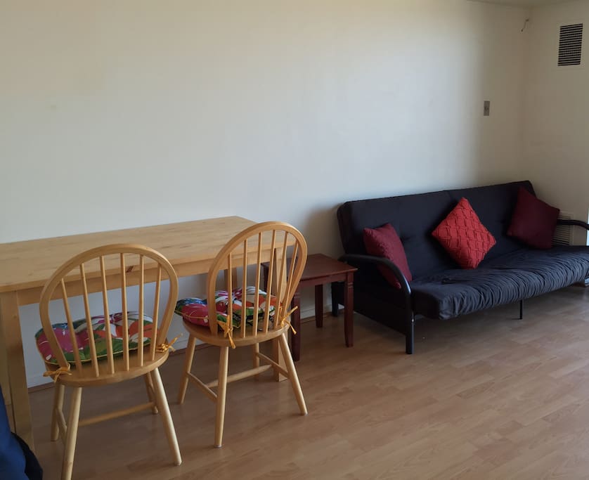 futon and dining table