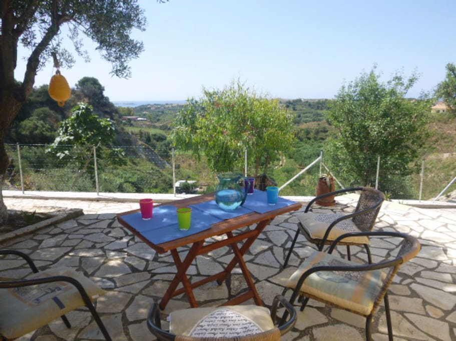 Your patio: The superb view living Greek-style entirely outdoors.