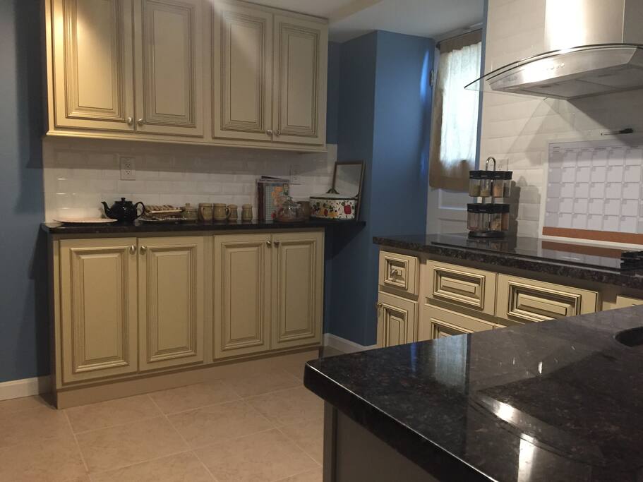 Fully stocked kitchen. Stove top, toaster oven, microwave, etc.