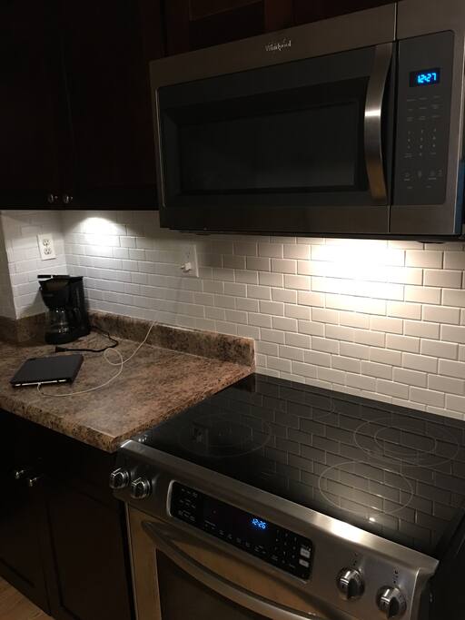 Microwave stove and glass and stainless appliances