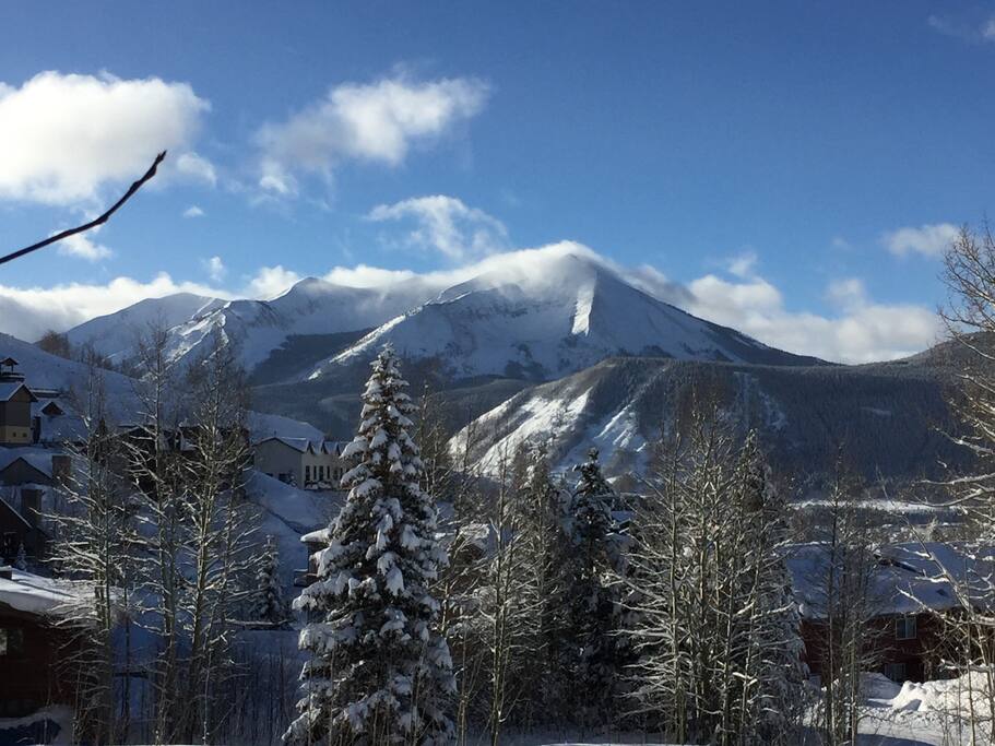 View of snowy mountains all around!