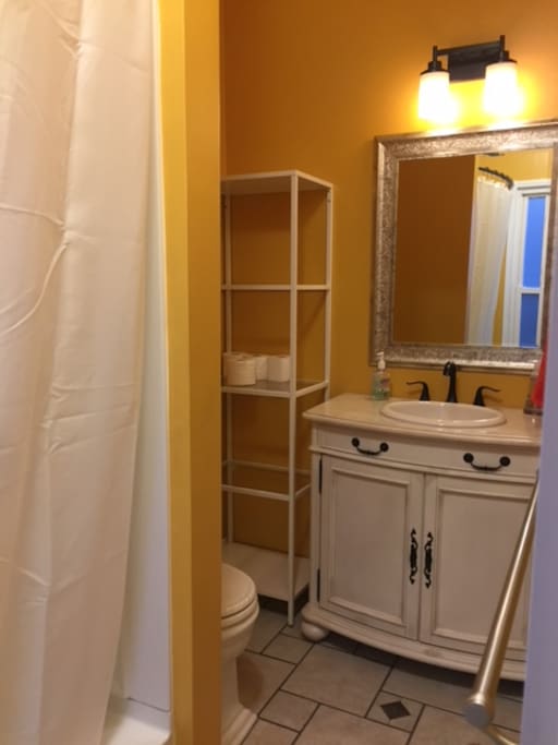 bathroom off of the living room