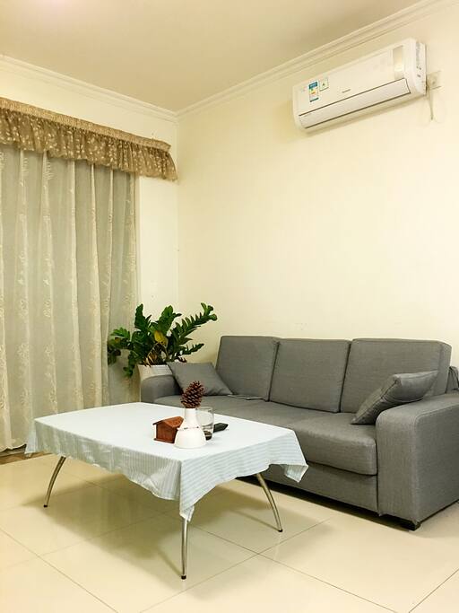 Sofa & Tea Table, the tablecloth was made by myself.