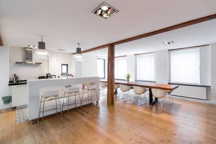 Big trendy loft, free parking, nearby city centre