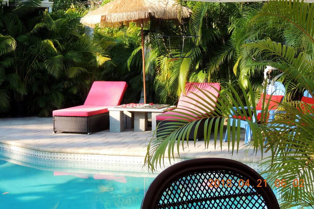 Lounge and tan all day,play chess or checkers on the oversized board