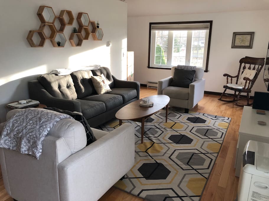 Sunny living room with queen sleeper sofa