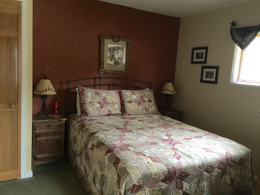 One queen bed.
