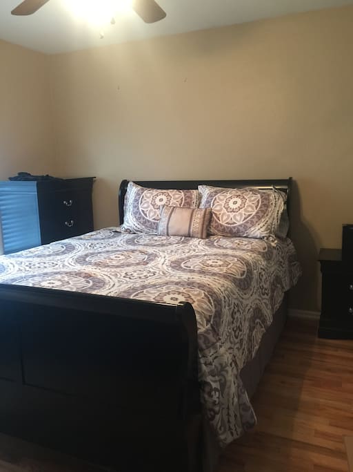 Queen bed, lots of closet space! Television in bedroom along with a fire stick!
