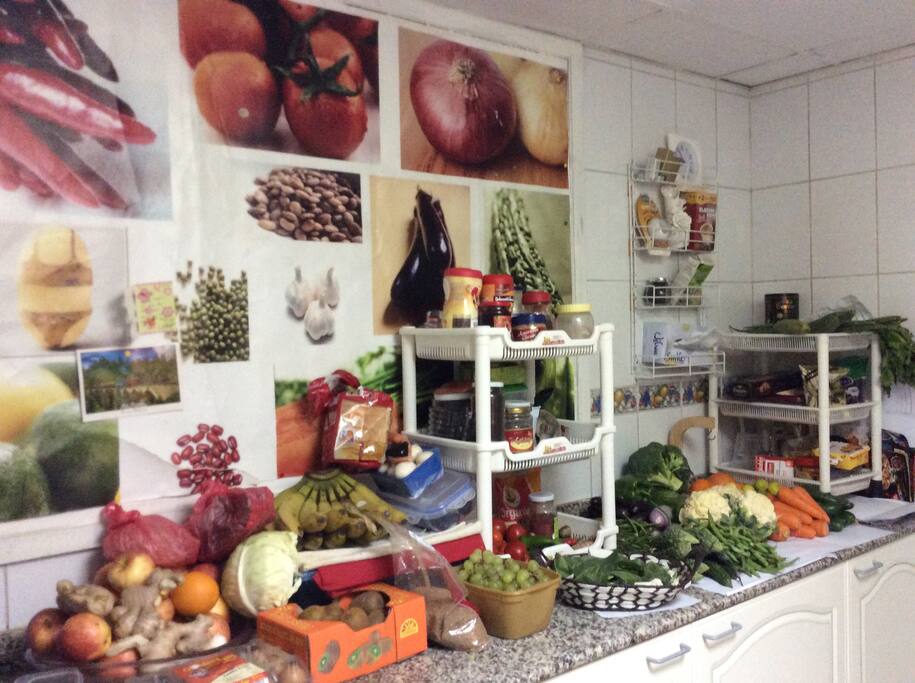 Kitchen with coffee, tea, cereals