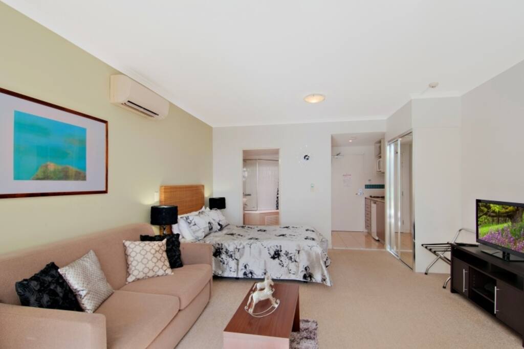 Studio apartment with queen bed & sofa