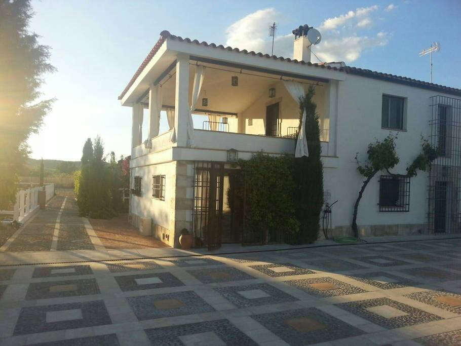 The House in spring (early may). The grape plant starting to grow to cover the entire wall and amuse us with first quality grapes from july to early october. The pattern of the floor, follows inspiration from royal palace of Aranjuez (must visit city 25 mins from the property)
