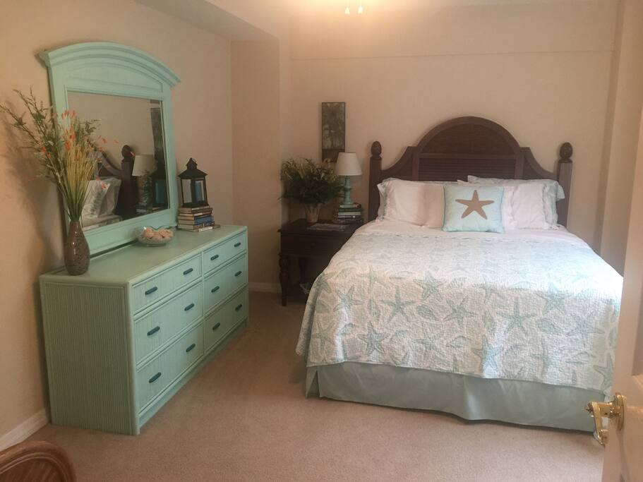 Comfy bed with starfish bedding