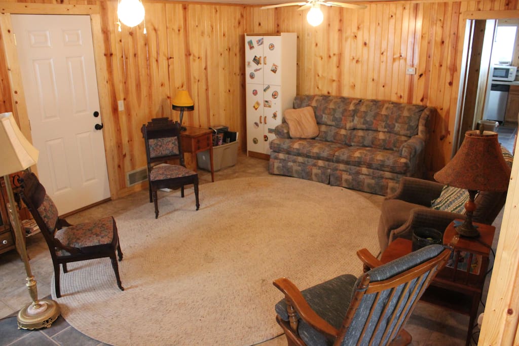 The living room, with sofa bed