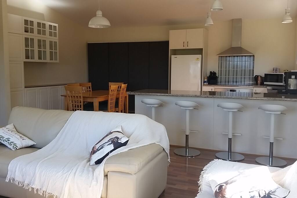 Spacious open dining and living area