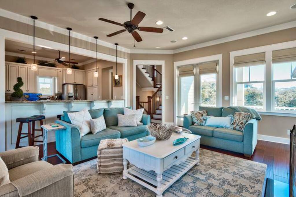 Gather the group in the main living area to catch the game or unwind with a movie.