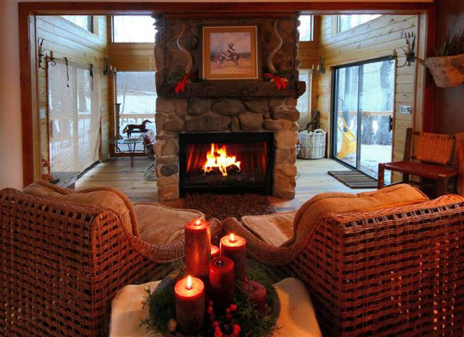 Enjoy sitting around one of two wood burning fireplaces
