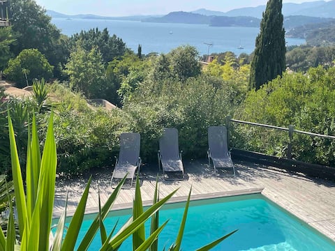 Beachfront villa with pool, spa, and a great view.