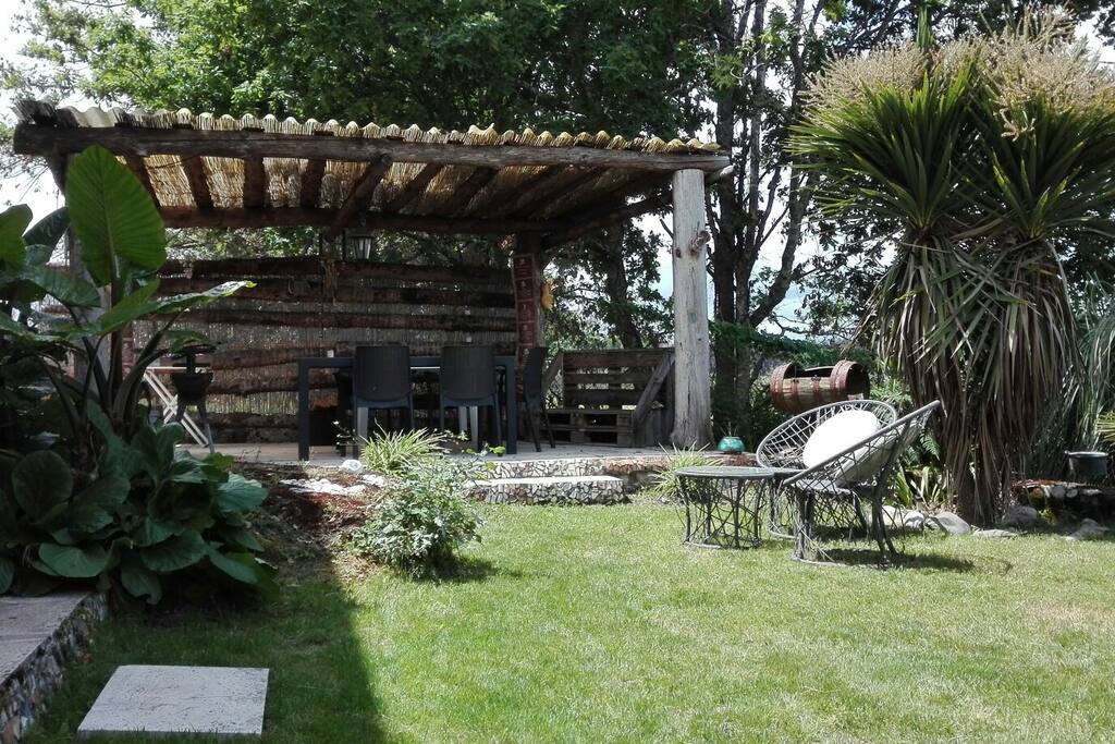 Outdoor rustic bbq area in the morning