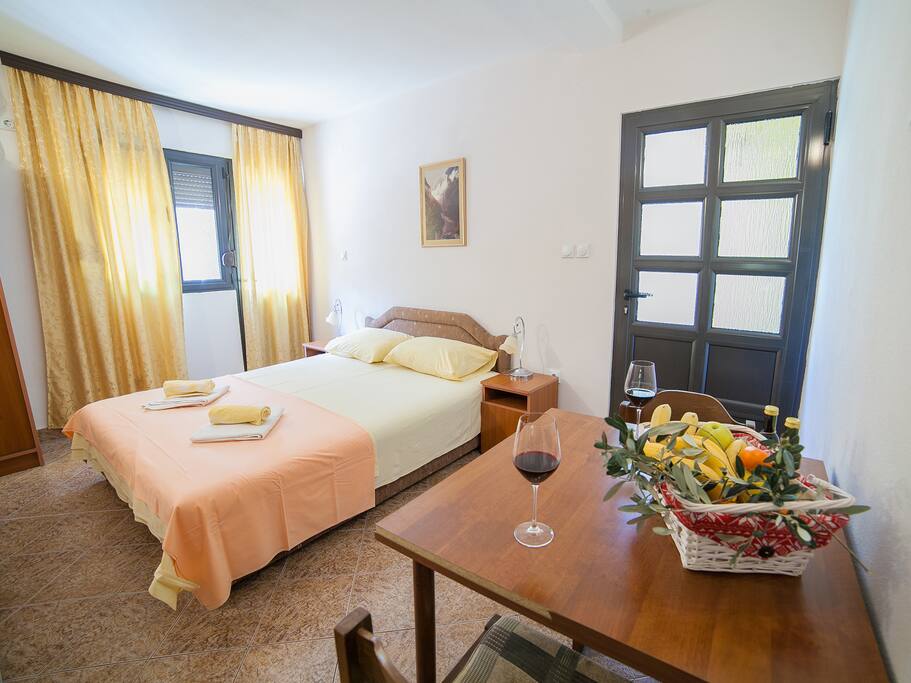 bed with nice seating area