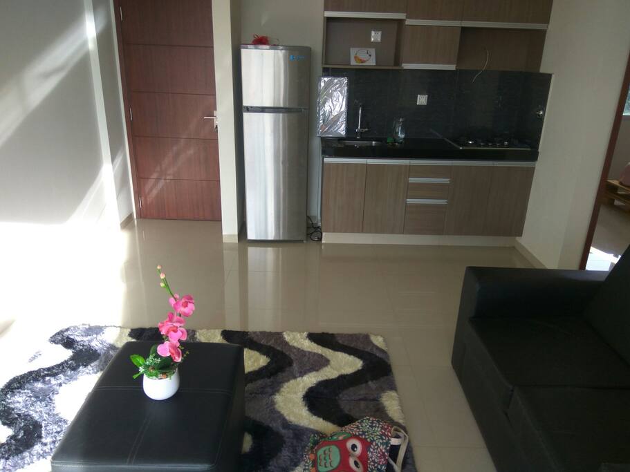 heladera, cocina, sofa, alfombra