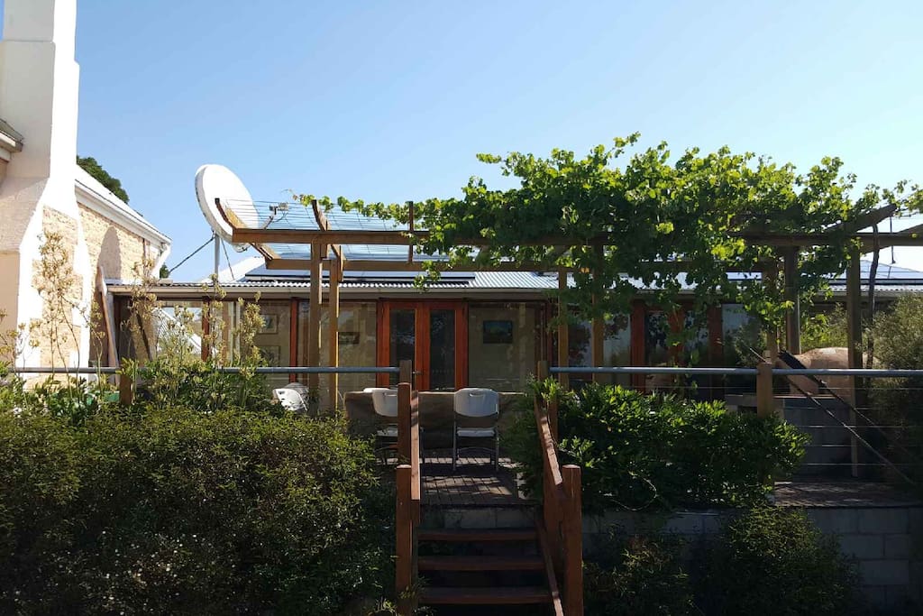 Deck and vine covered pergola