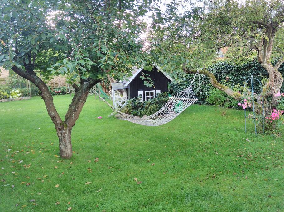 Det er en hyggelig have med masser af gamle frugttræer.