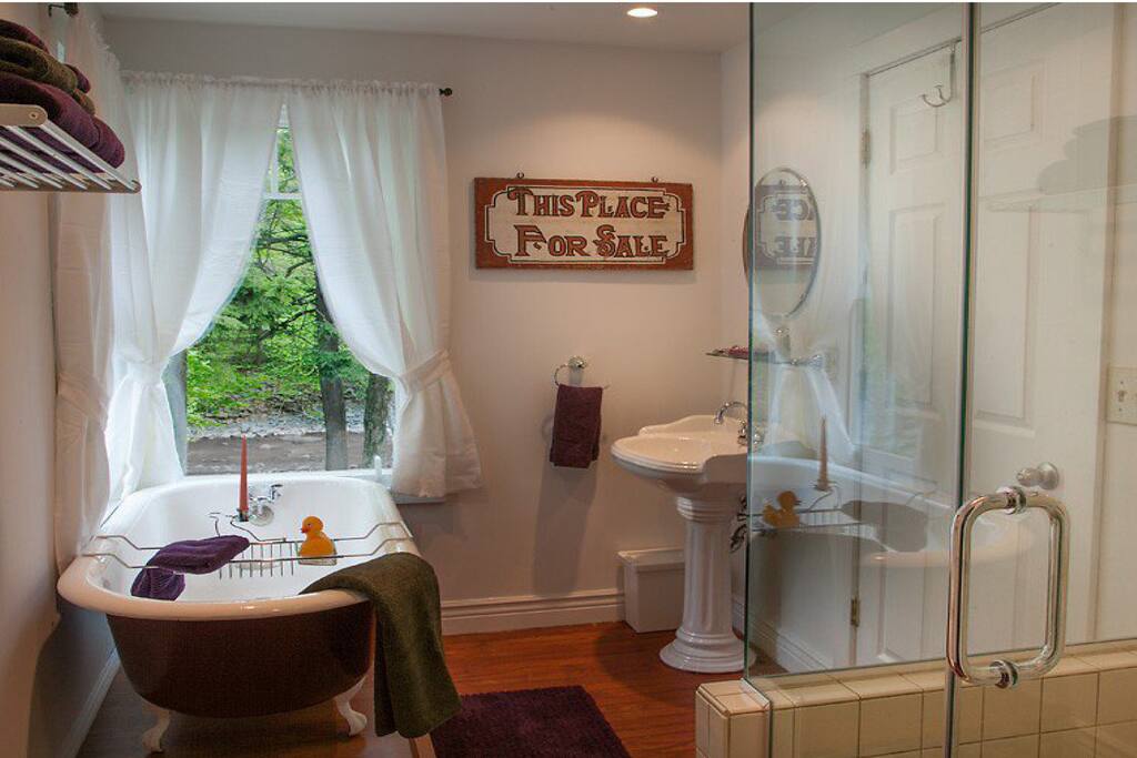 Claw tub and stand up shower Stream Side Cottage