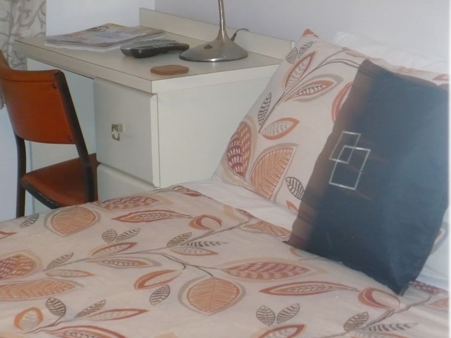 The larger of to guest rooms with TV and writing desk. Private entry to bath room