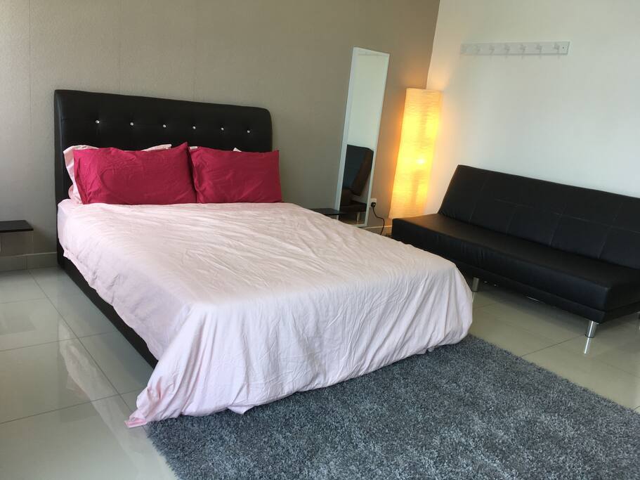 Comfy queen size bed with sofa bed