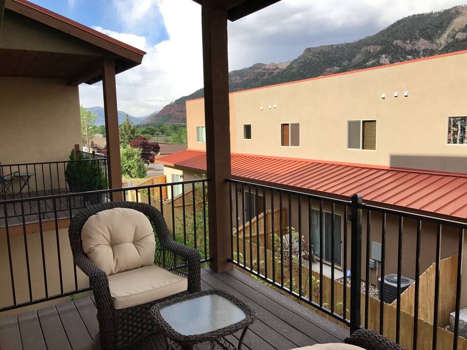 Patio with mountain views