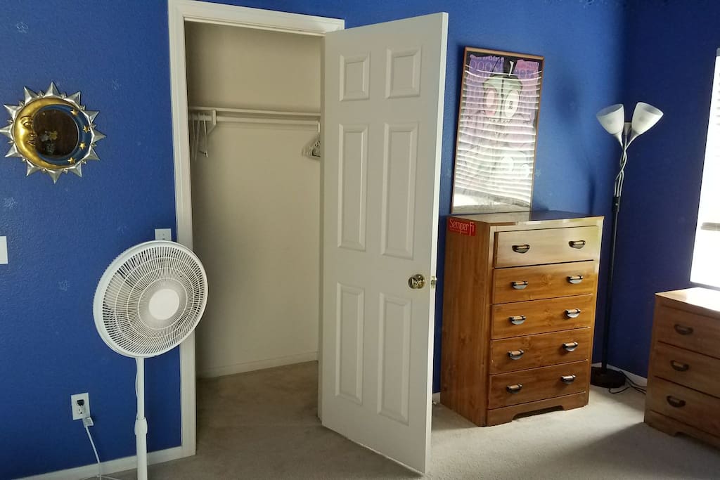 Ample storage in the form of a small walk-in closet, and two additional bureaus.