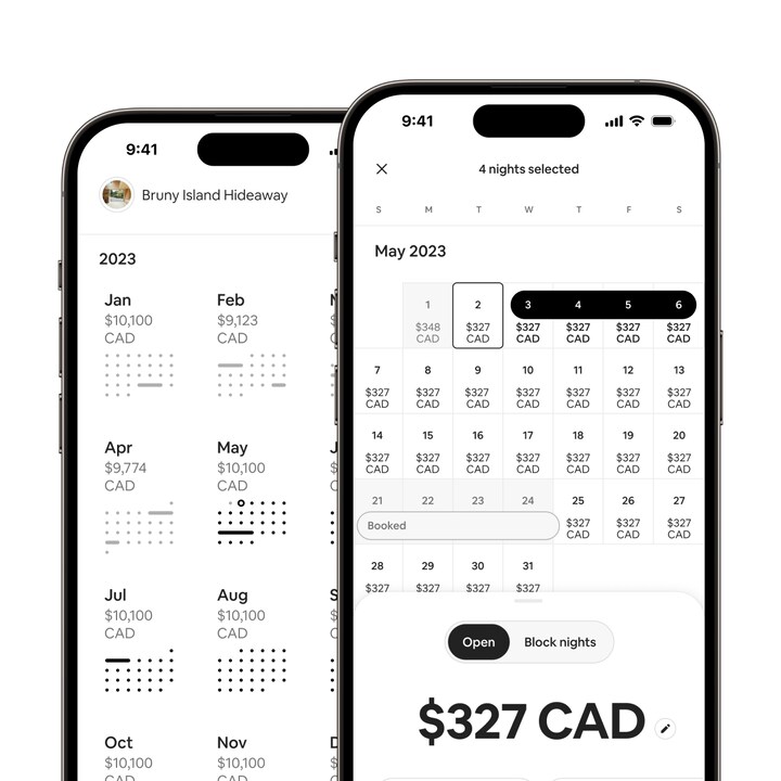 Airbnb app with multiple dates selected in the Host calendar, demonstrating the new "swipe-to-select" feature.