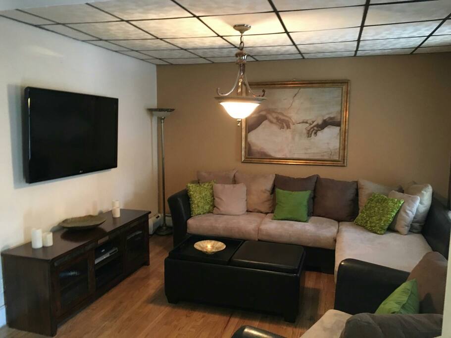 Comfortable living room with cable and WiFi available