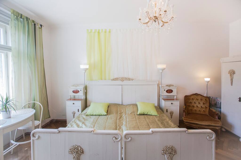 Green bedroom from sofa