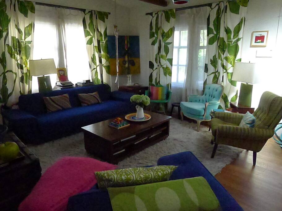 The living room again, but this time with focus on that cool blue chair