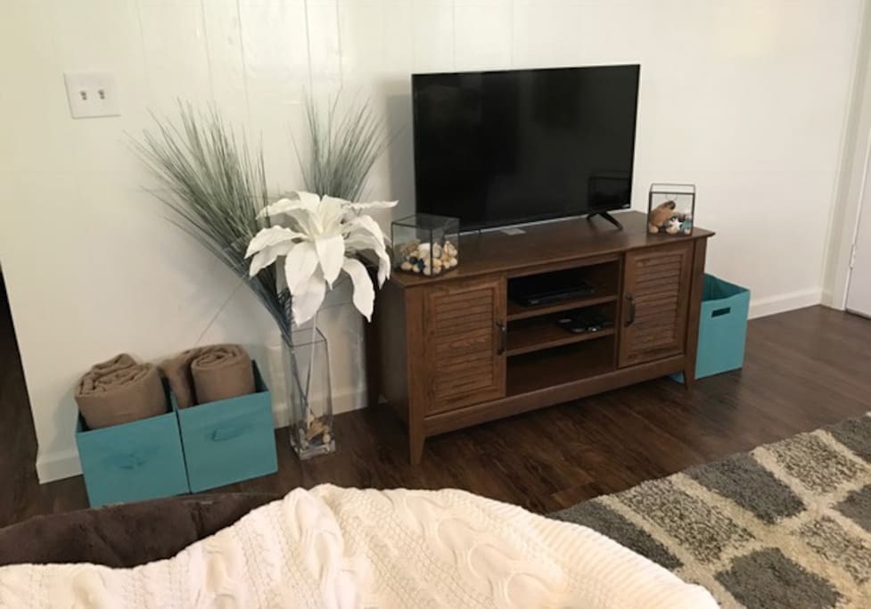 TV, DVD player and extra blanket