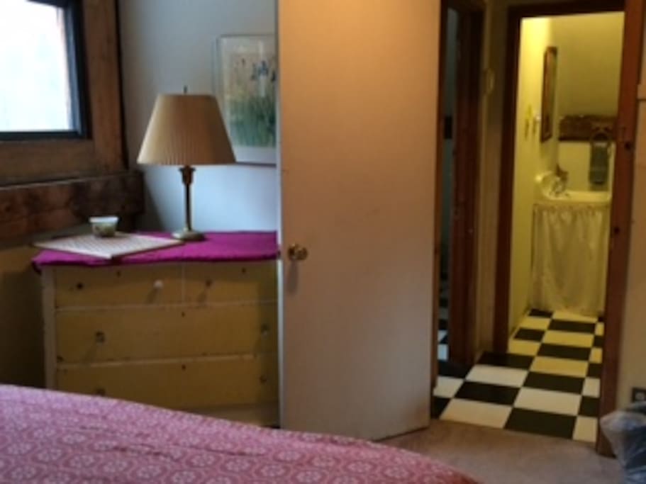 the Yellow room looking out the door into the bathrooms