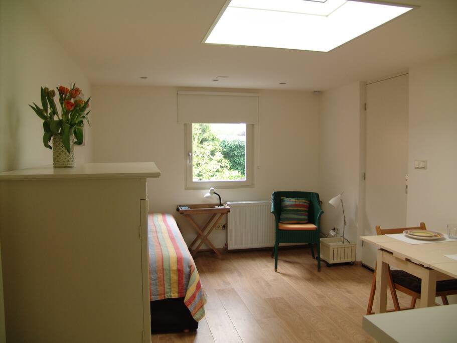 Light, comfortable studio apartment.