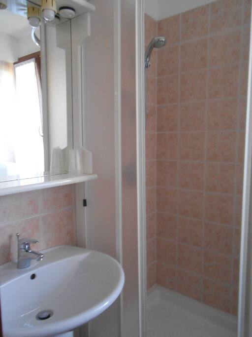 Bagno interno alla camera con doccia e phon
