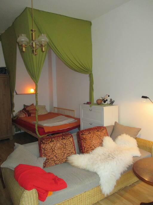 living room with sleeping area