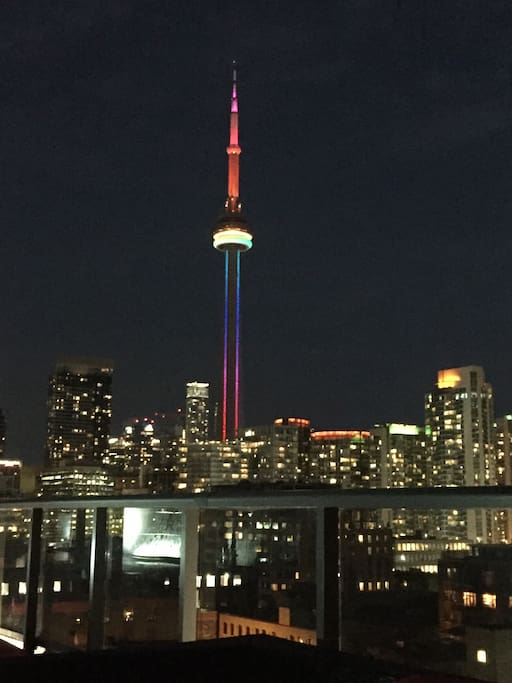 amazing rooftop patio at night