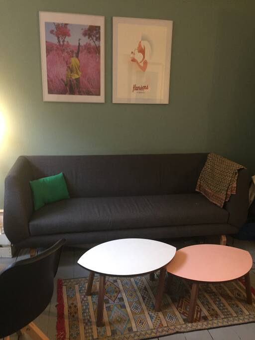 Our couching area and coffee tables. Connect your laptop to our TV and kick back.