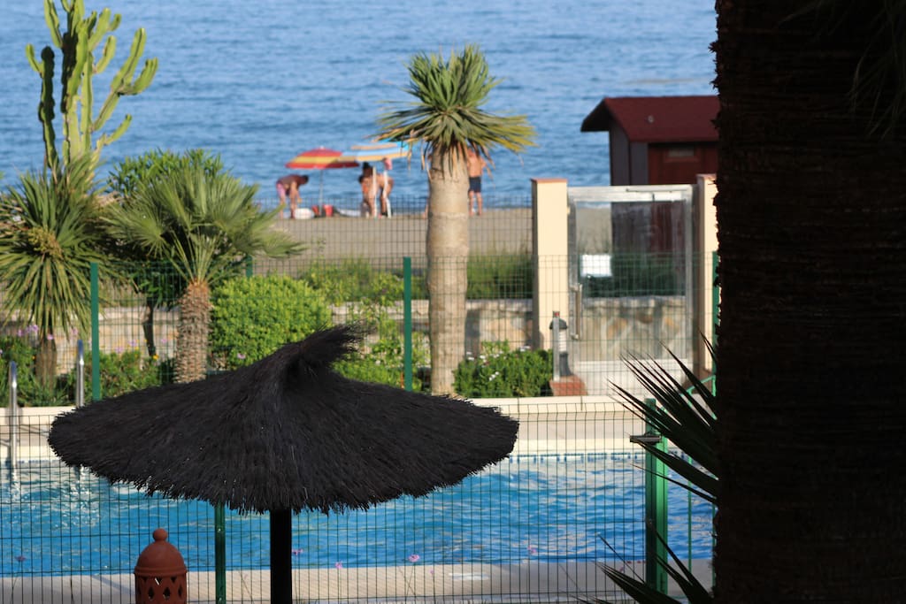 communal pool with direct access to beach