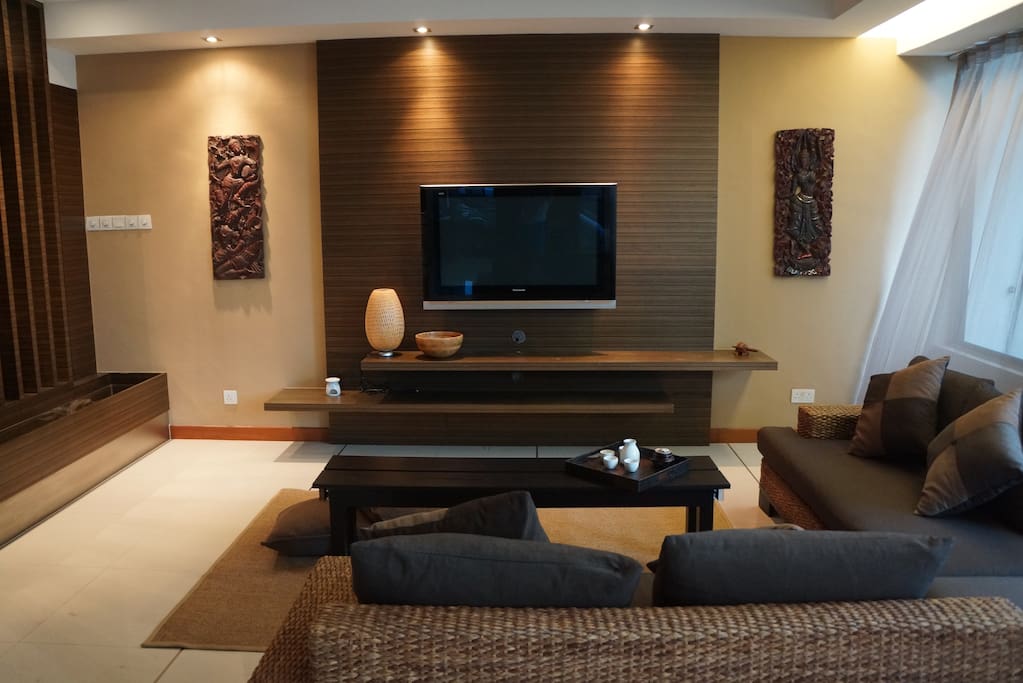 Modern living room with comfy couches to relax