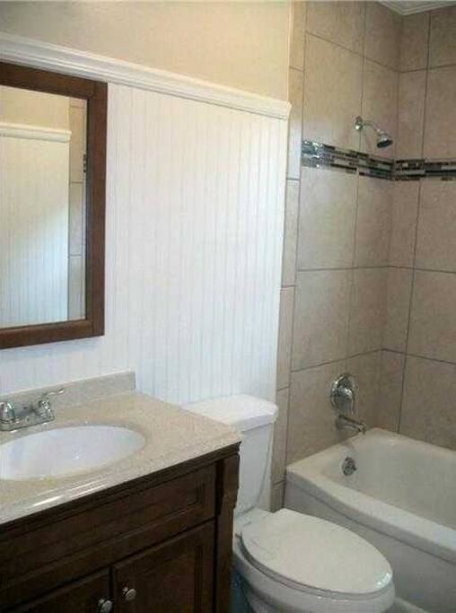 One full bathroom, as well as a half bath in the master.