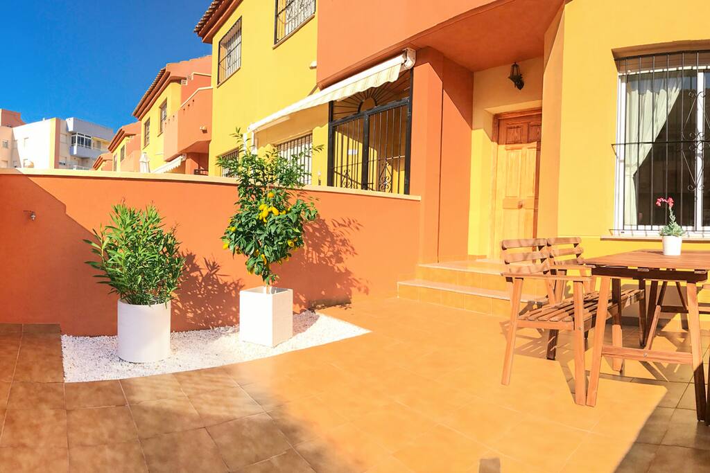 Sunny patio. Great for morning coffee and breakfast!