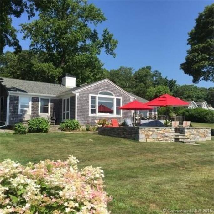 lawn and patio facing ocean