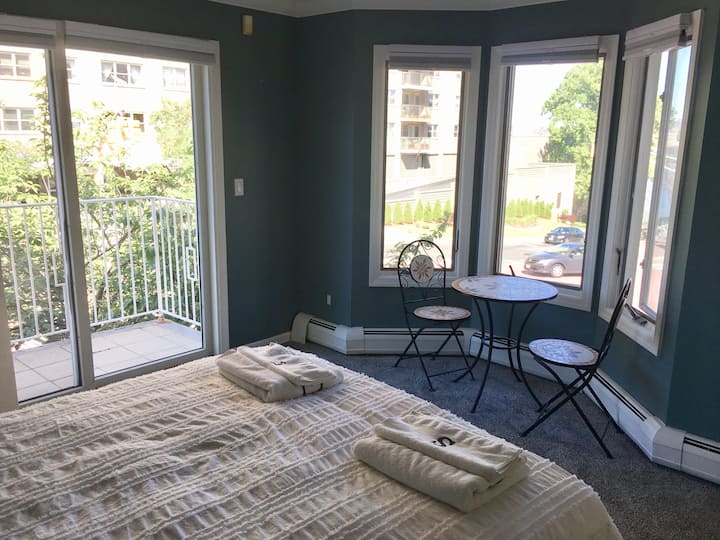 Chumba cha kulala kilichojaa jua na chenye nafasi kubwa pamoja na roshani ya kujitegemea