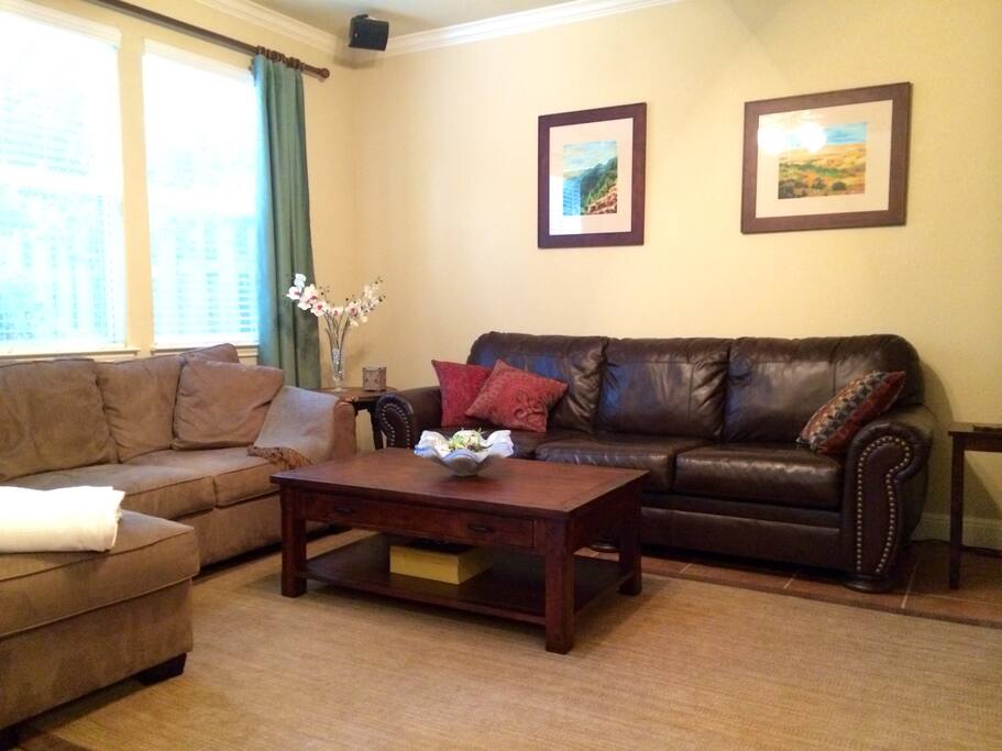 Two full size couches in the living room